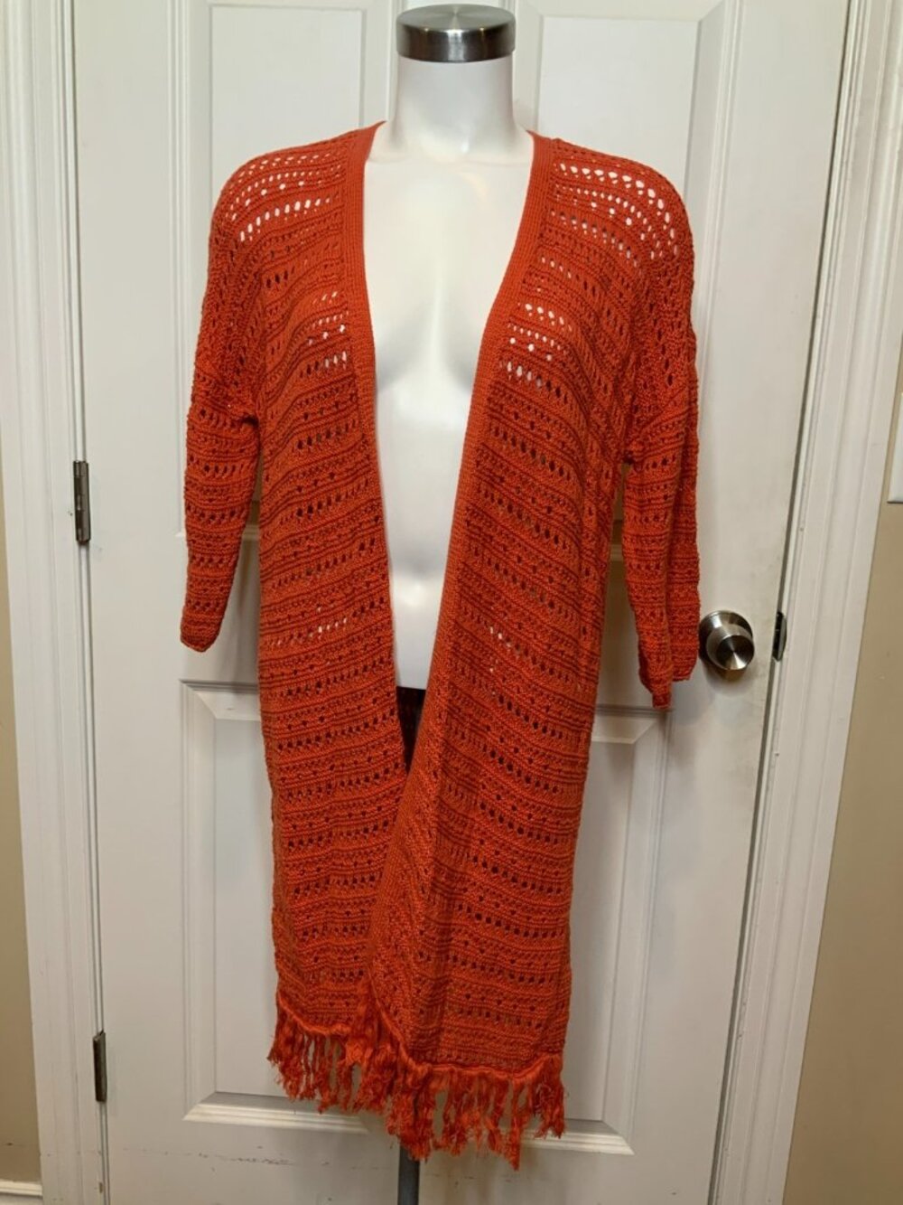 Torrid Orange Loose Knit Tassle Trim Open Front Cardigan, Size 1 | 1X